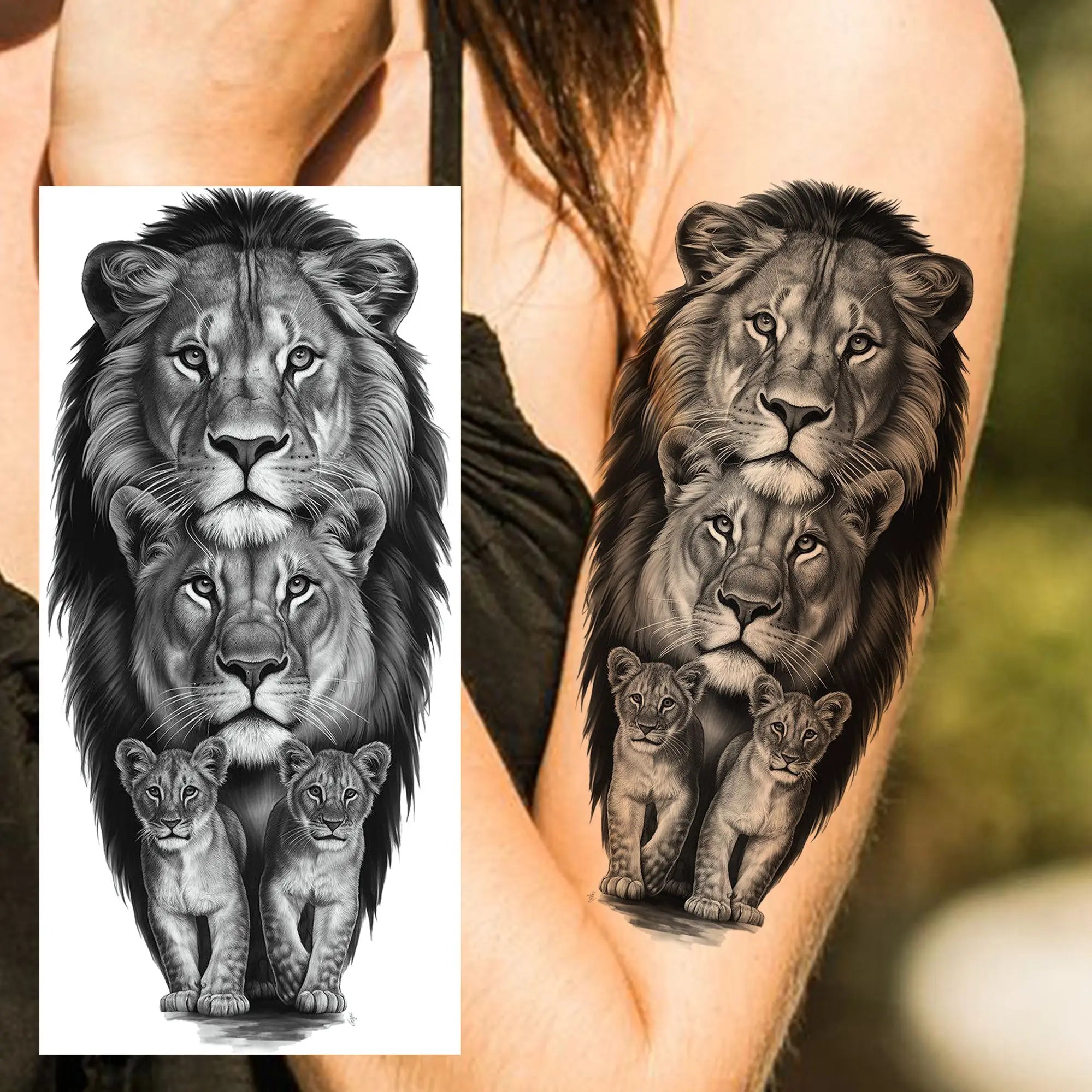 Premium Waterproof Realistic Tattoo Sticker – Majestic Lion & Tiger Designs for Arm & Leg
