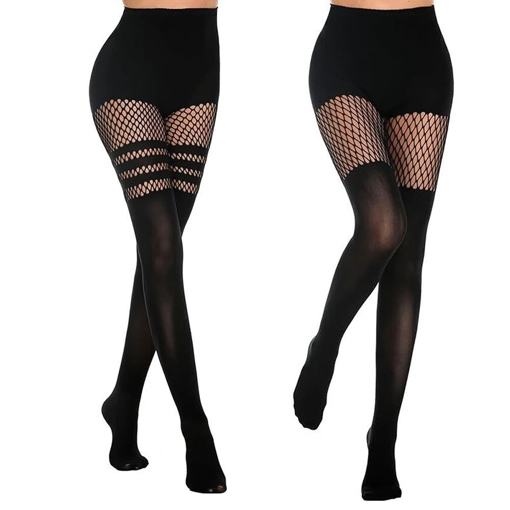Pantyhose Avant-Garde Illusion: Black Suspender Fishnet Tights