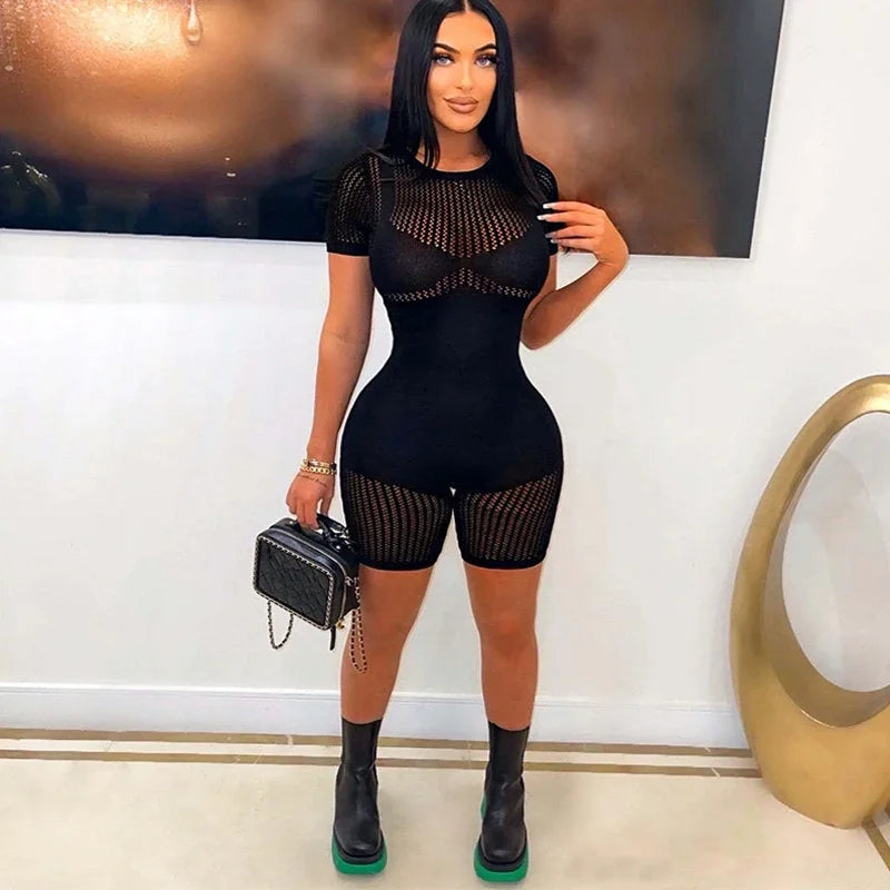 Sexy Fishnet Playsuit Hollow Out See Through Bodycon Sexy Slim fit Stretchy