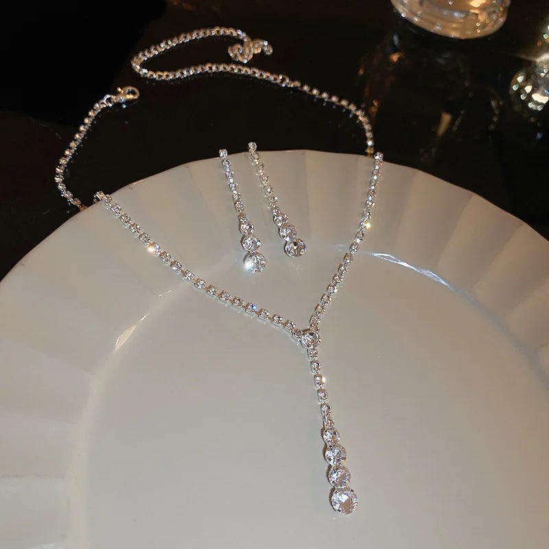Colorful Rhinestonewater Drop Round Flower Necklaces  Vintage Advanced Collar Chains Aesthetic