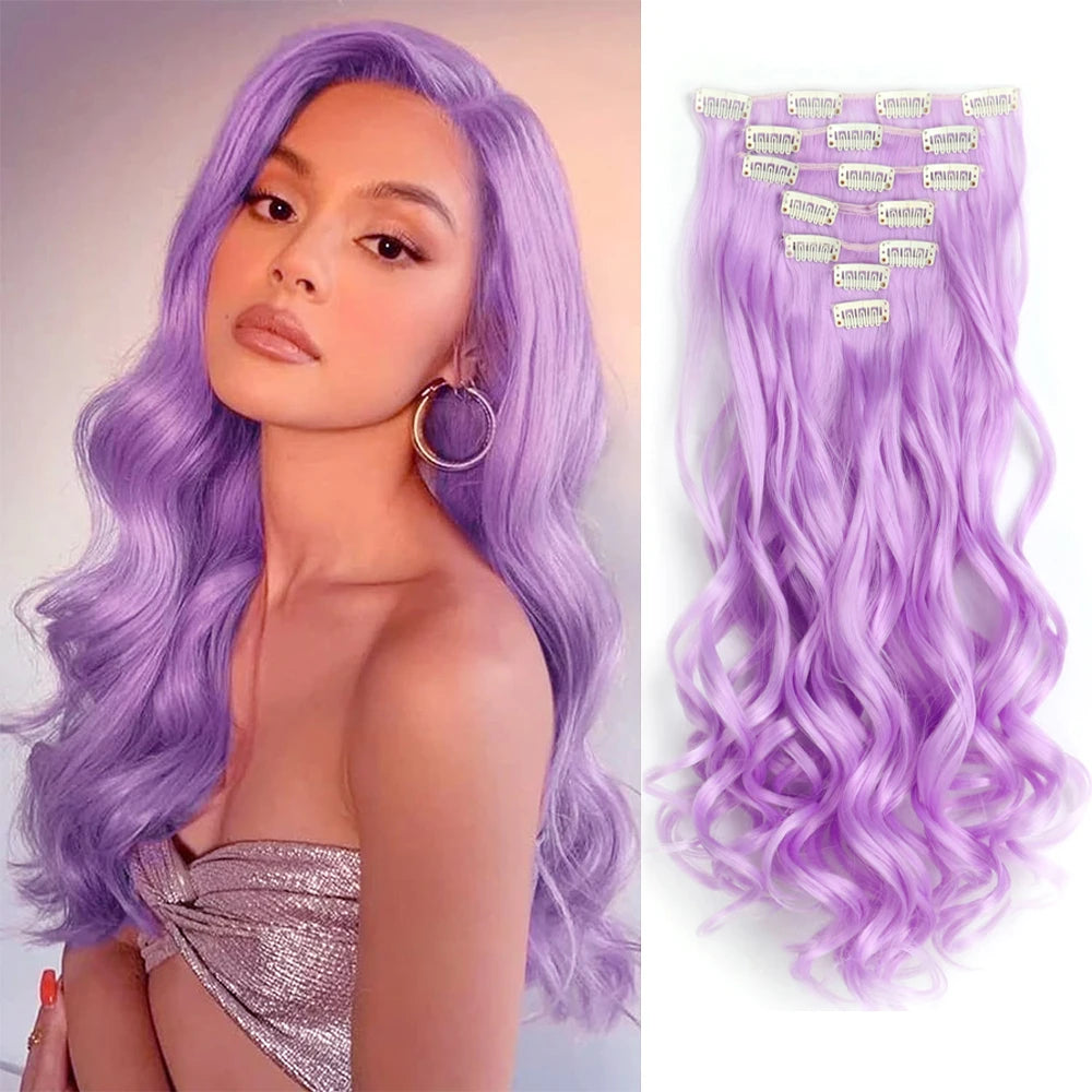 7PCS Clip-In Hair Extensions – 22 Inch Long Curly Wavy Synthetic Hair Pieces