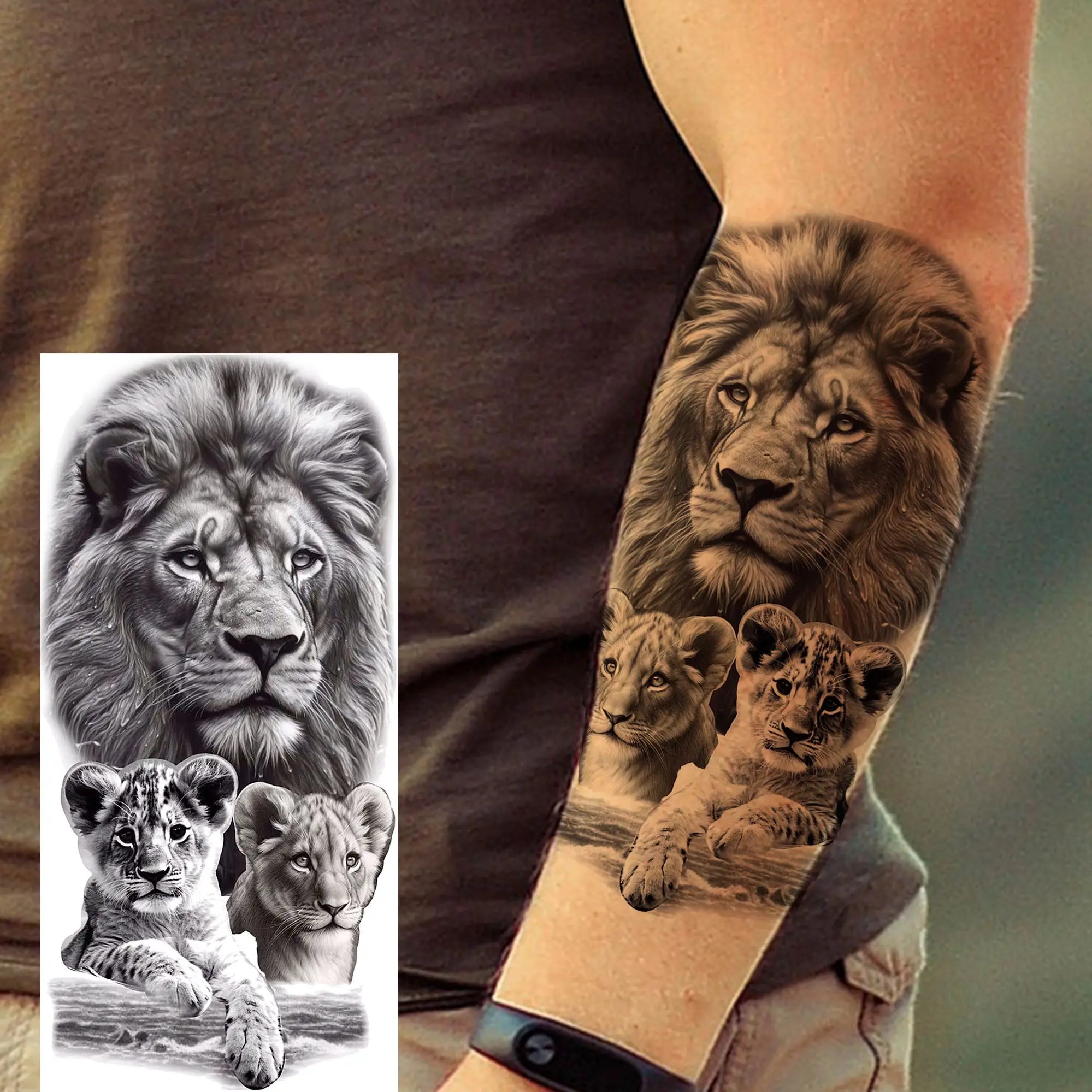 Premium Waterproof Realistic Tattoo Sticker – Majestic Lion & Tiger Designs for Arm & Leg