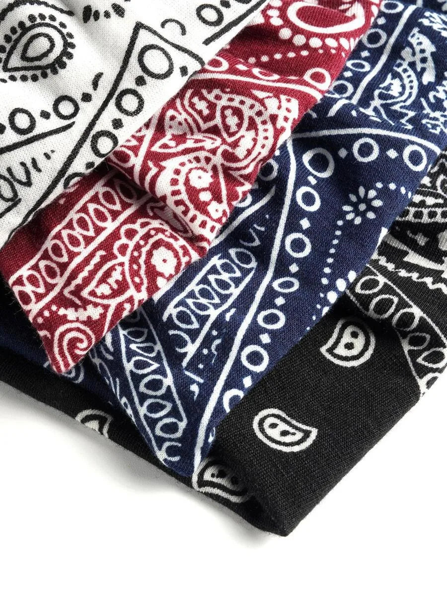 4-Pack No-Slip Knotted Headbands – Stylish Printed Turban Wraps for Yoga, Sports & Everyday Chic