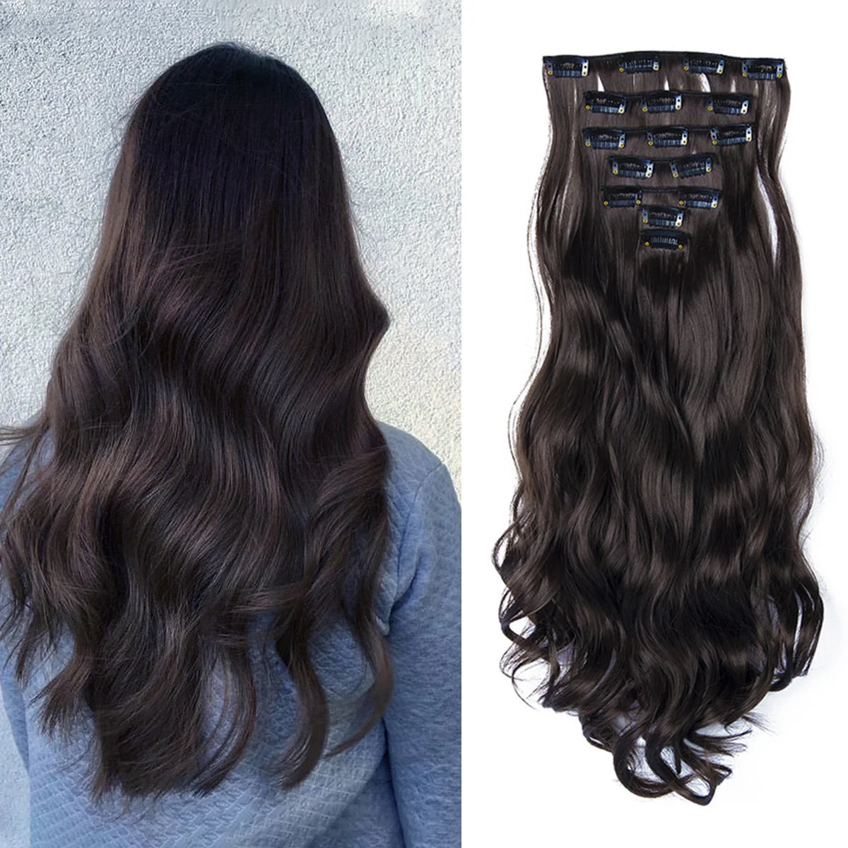 7PCS Clip-In Hair Extensions – 22 Inch Long Curly Wavy Synthetic Hair Pieces