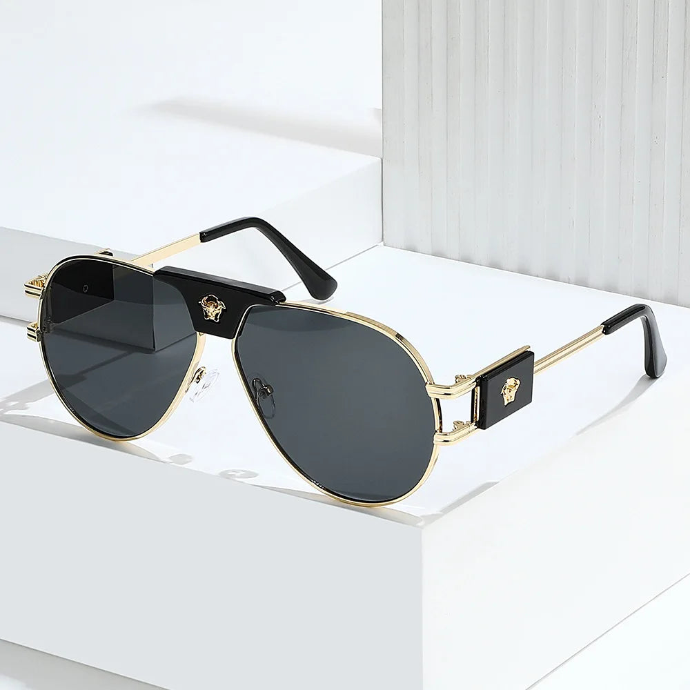 Wild West Luxe: Cattle-Head Accent Aviators Sunglasses Women Brand Designer Cattle Head Decoration
