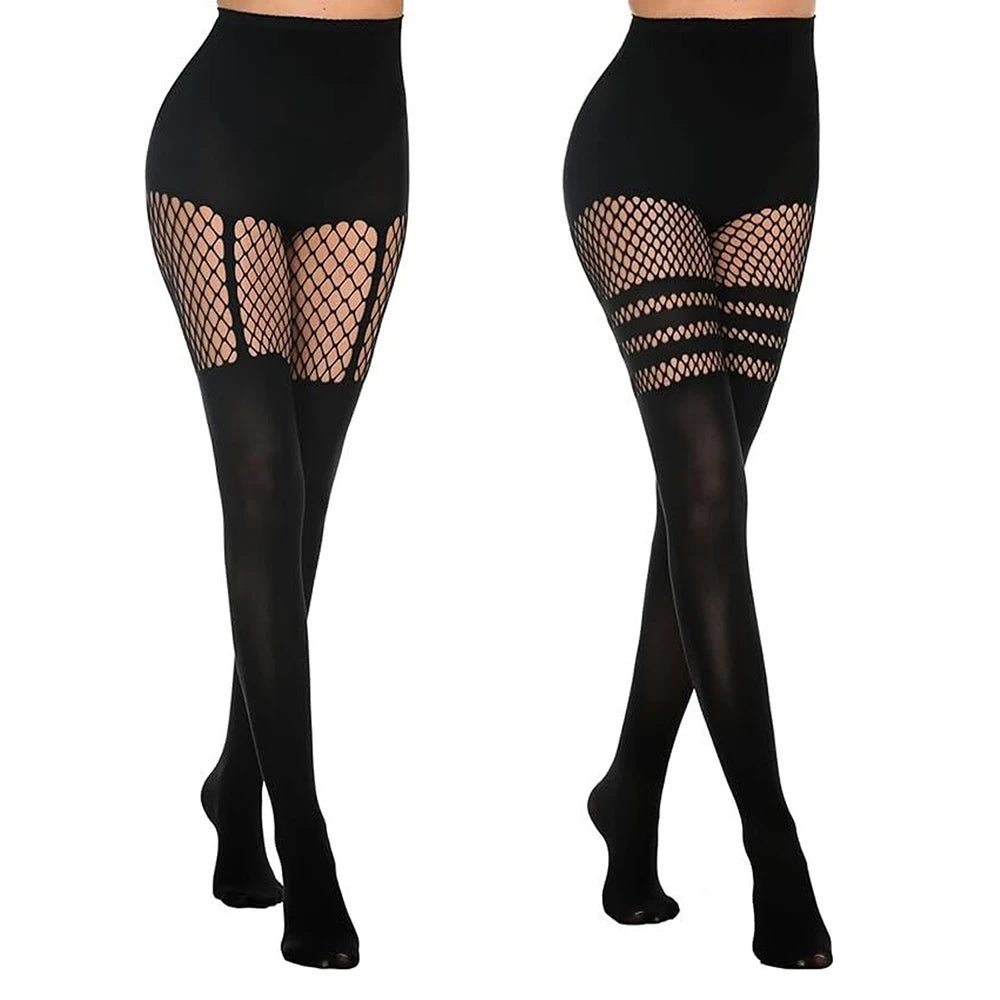 Pantyhose Avant-Garde Illusion: Black Suspender Fishnet Tights
