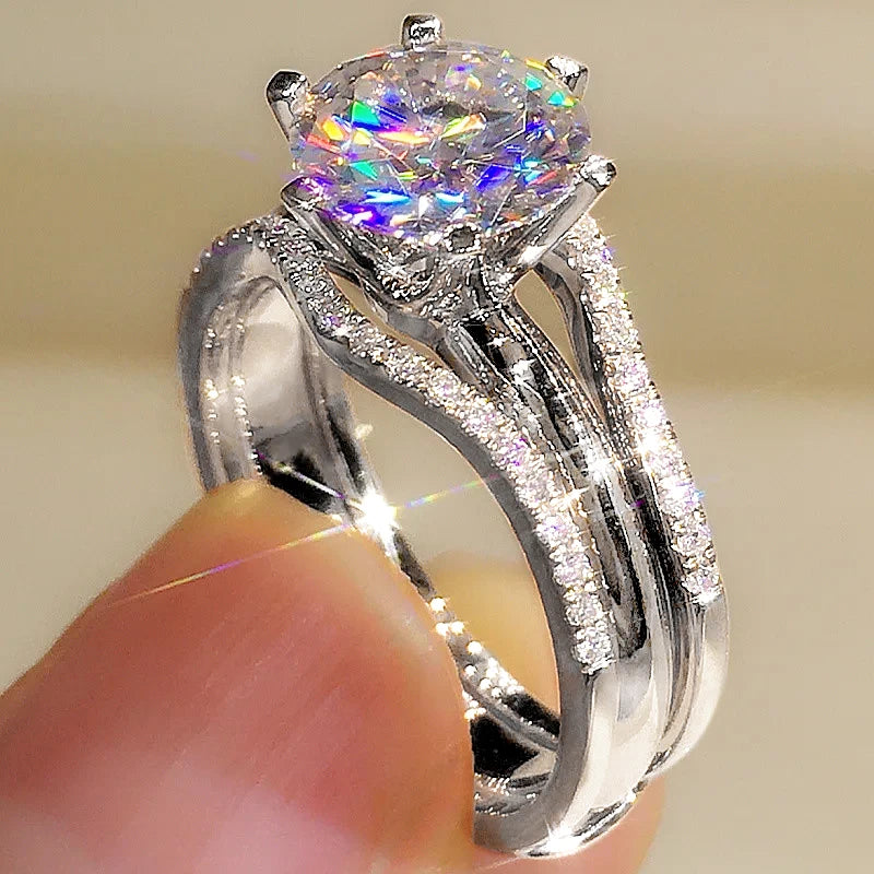 Huitan Classic 6-Claw Rose Gold Cubic Zirconia Ring – Elegant Wedding & Engagement Band