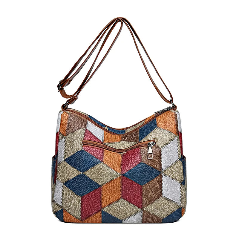 The Retro Artisan Tote – Patchwork Leather-Look Shoulder Bag