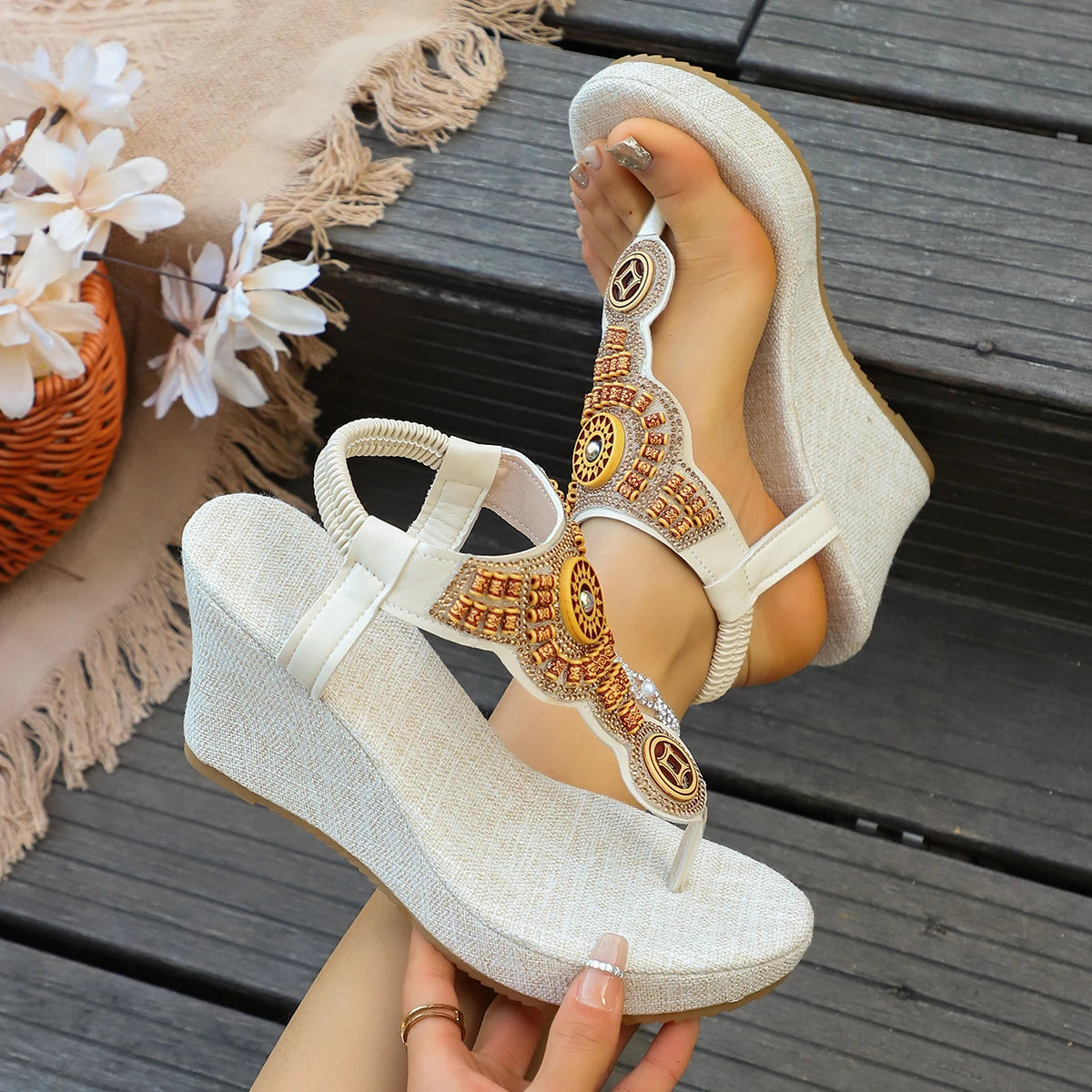 The Rock-Chic Rivet Wedge | Vintage-Inspired Platform Sandal Effortless Style & Support