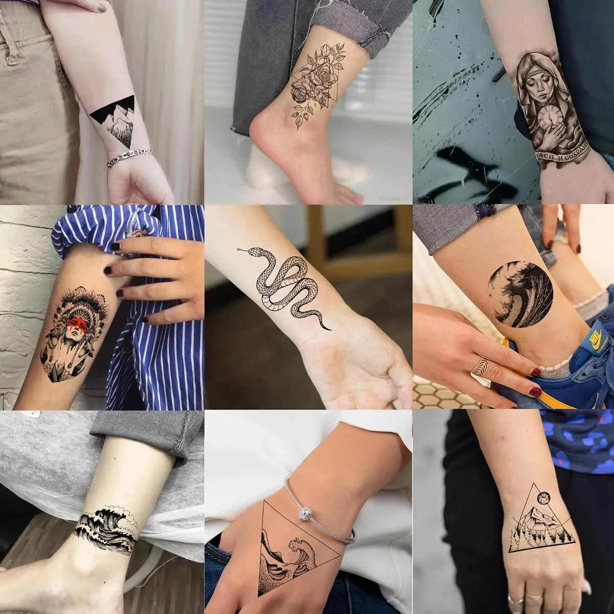 52pcs Premium Temporary Tattoo Collection – Versatile Mix of Skulls, Snakes, Flowers & 3D Art