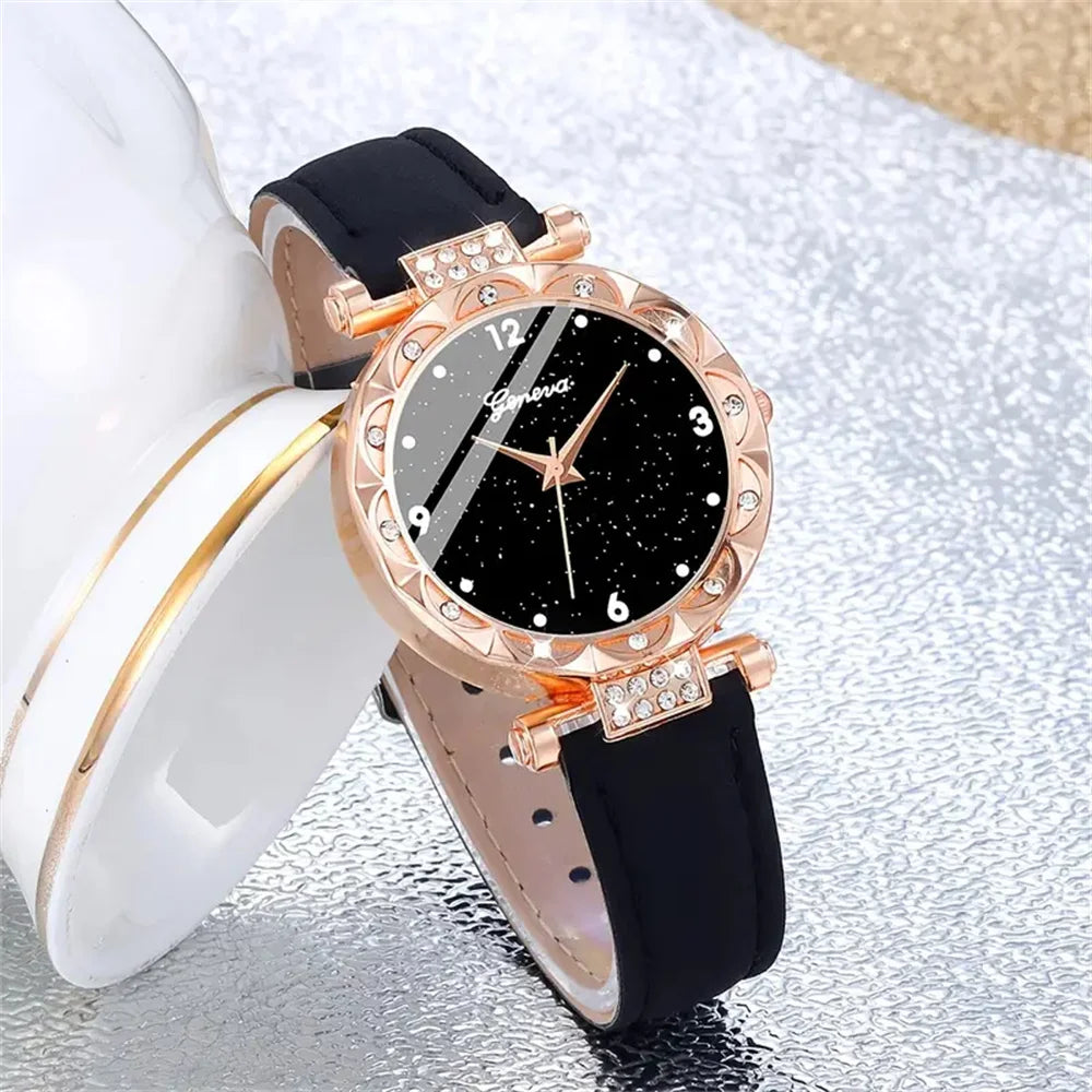 Signature 5-Piece Glam Set: Rhinestone Watch, Bracelets & Jewelry