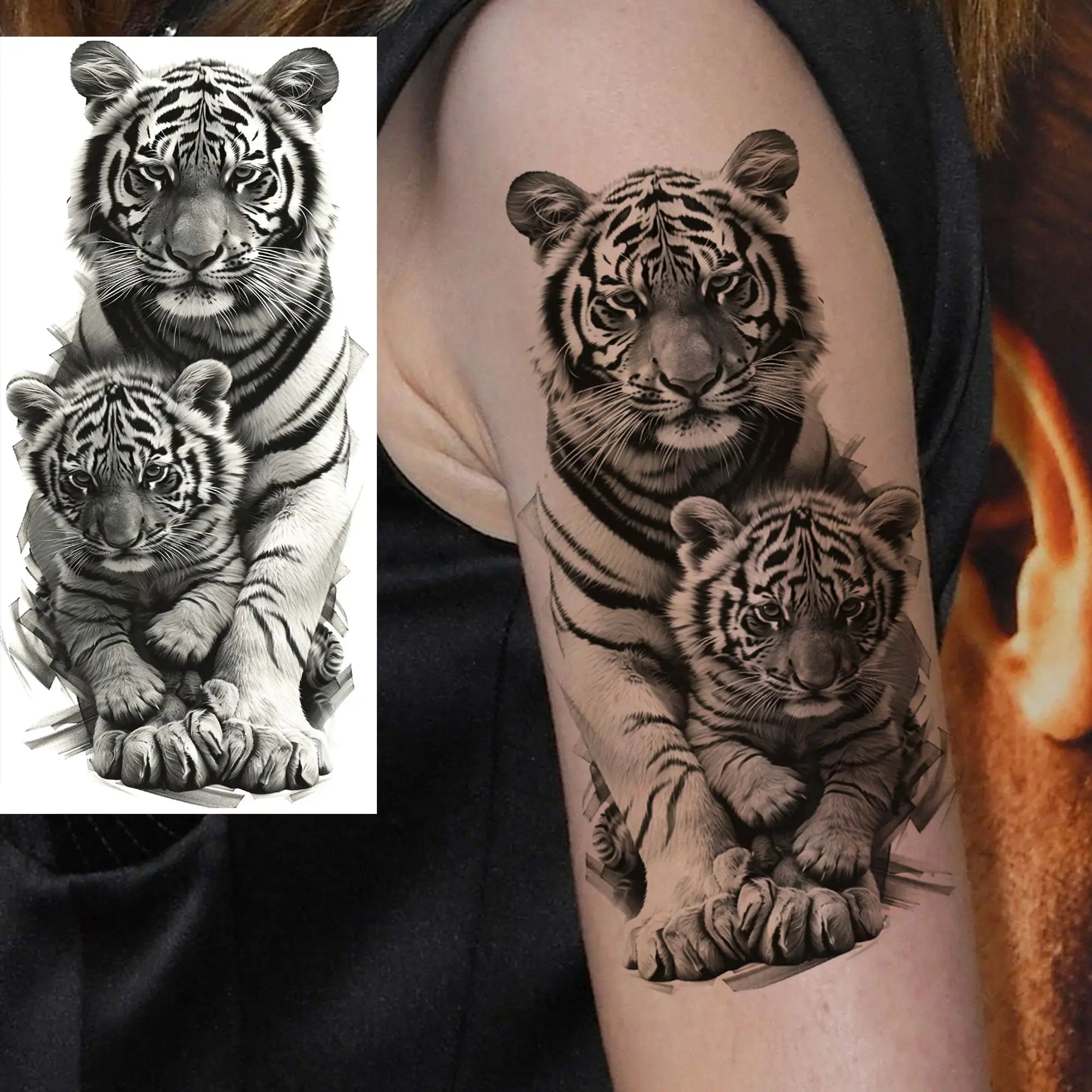 Premium Waterproof Realistic Tattoo Sticker – Majestic Lion & Tiger Designs for Arm & Leg