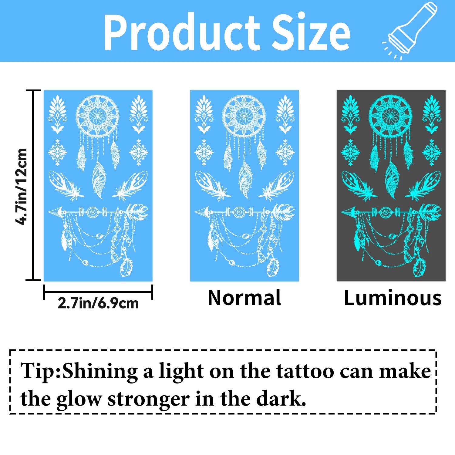 10 Sheets Glow in the Dark Tattoos – Women’s Festival Accessories, Rave Party Body Art, Boho Style Luminous Temporary Stickers