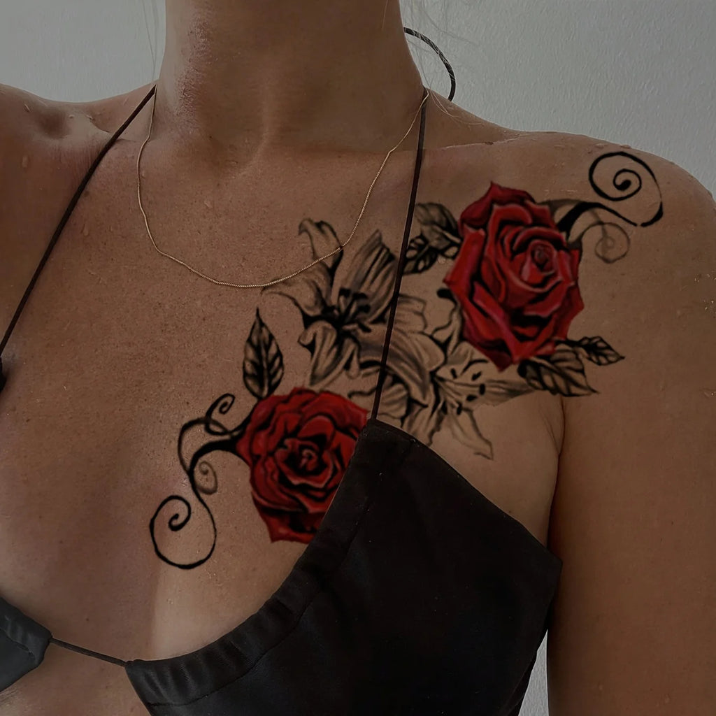 The Seductive Rose Collection: 2-Pack Waterproof Floral Temporary Tattoos