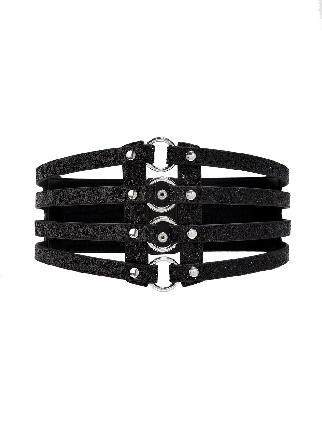 Metallic Multi-Strap Corset Waist Belt – High-Glam Elastic Cinch