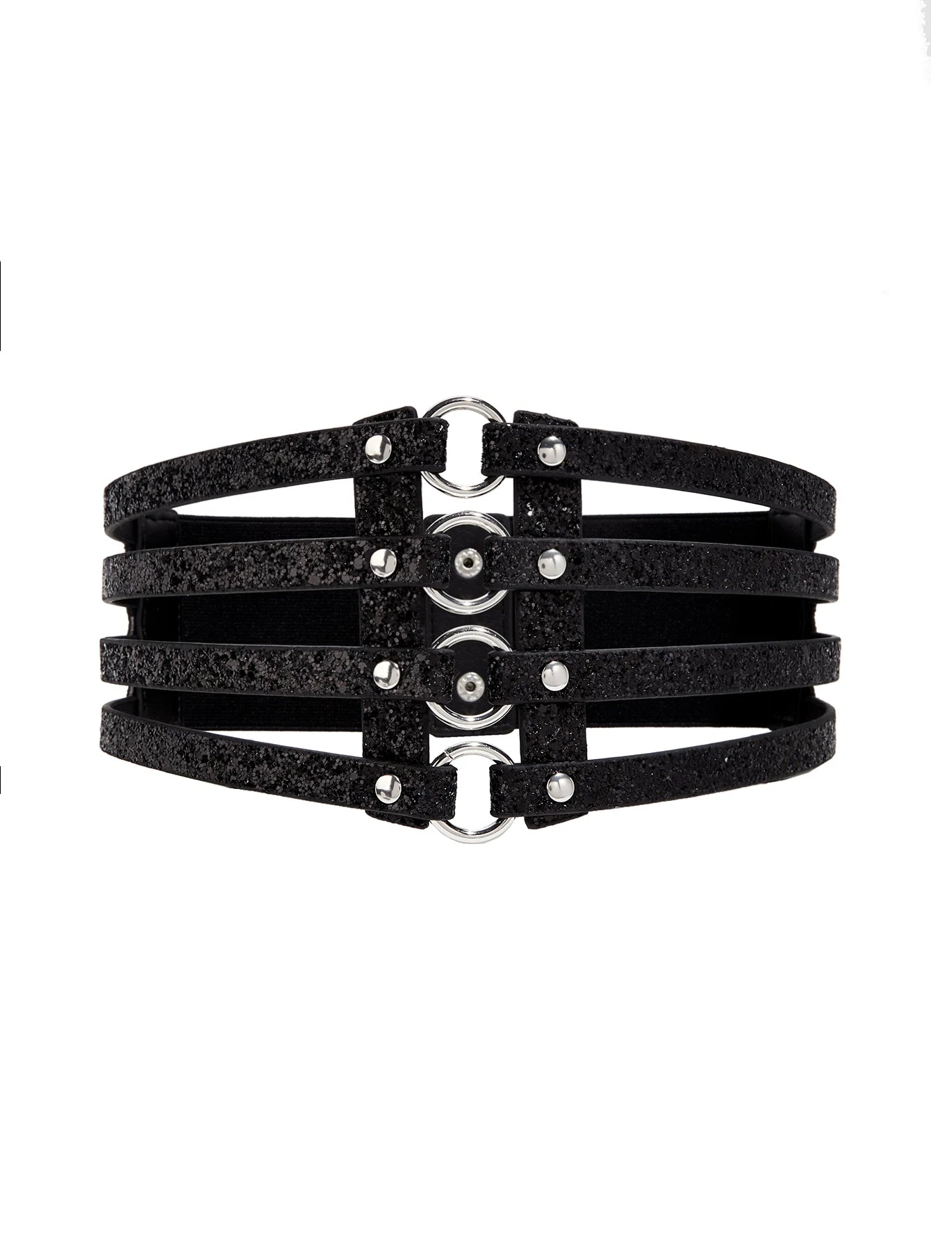 Metallic Multi-Strap Corset Waist Belt – High-Glam Elastic Cinch