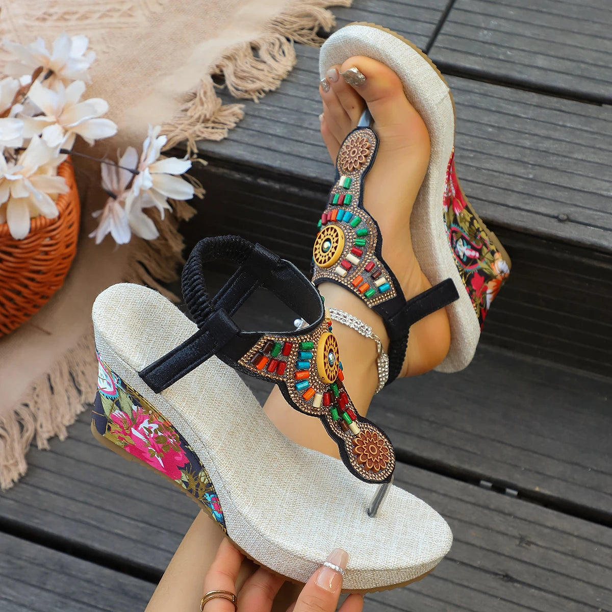 The Rock-Chic Rivet Wedge | Vintage-Inspired Platform Sandal Effortless Style & Support