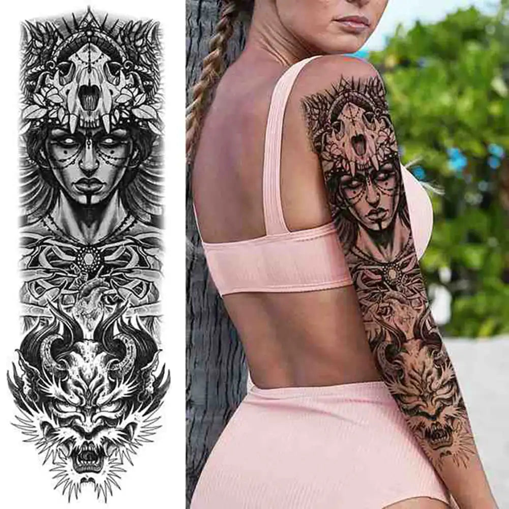Large Waterproof Full Arm Temporary Tattoo – Intricate Totem & Geometric Sleeve Sticker