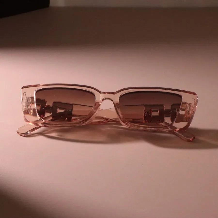 Luxe Logo-Temple Rectangular Sunglasses Small Frame Mirror