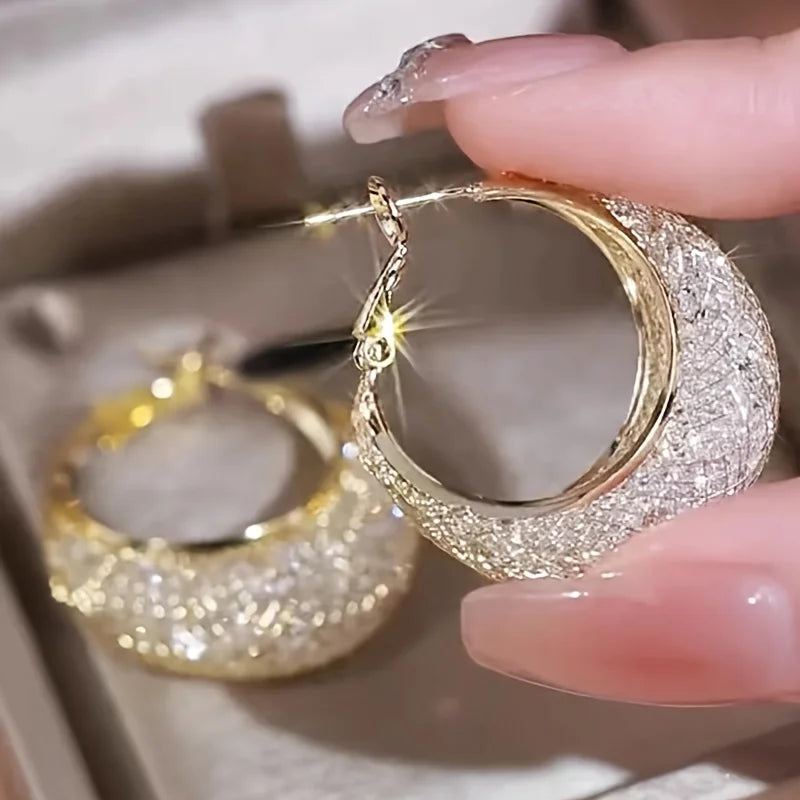 Rhinestone-Inlaid Mesh Hoops for the Modern Woman