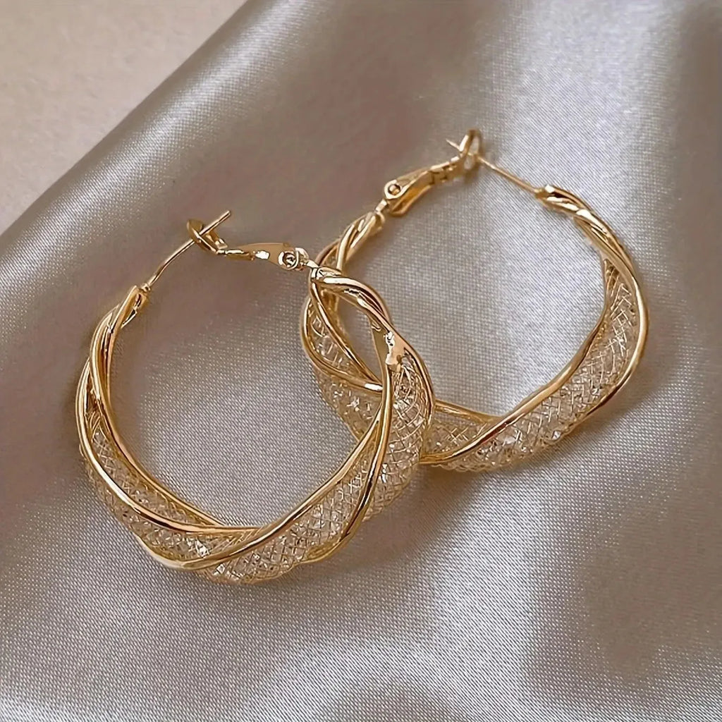 Rhinestone-Inlaid Mesh Hoops for the Modern Woman