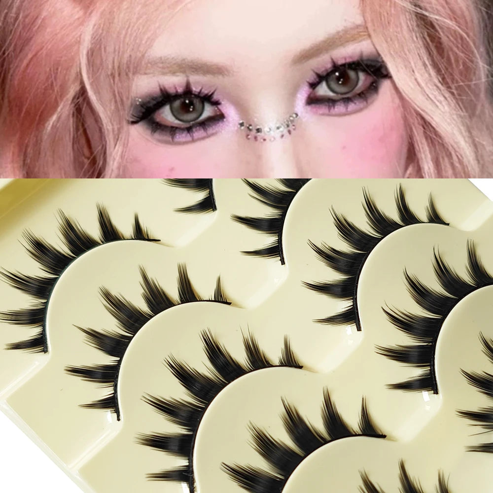 Premium Cat-Eye Faux Mink Lashes (5 Pairs) – Reusable, Long & Wispy Natural Look