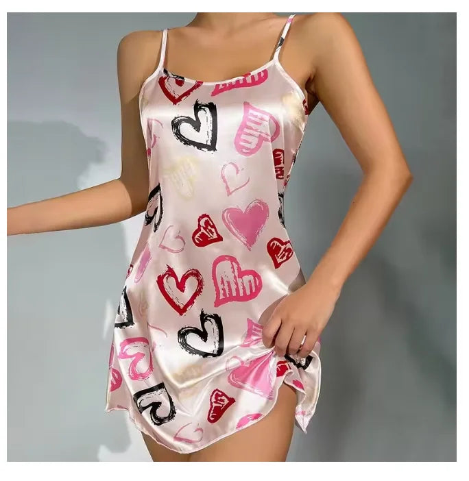 floral-printed satin sling nightgown is a popular choice for sleepwear and loungewear Mini Dress