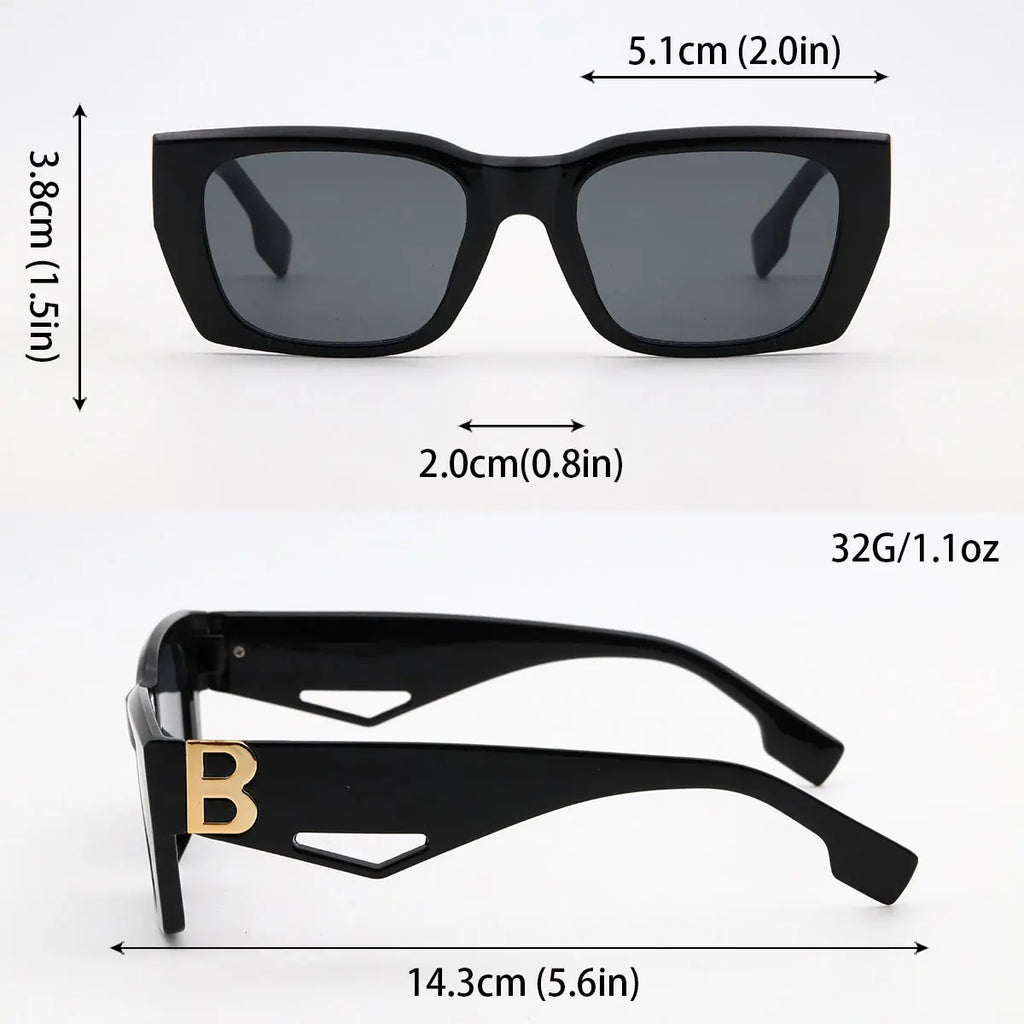 fashionable Luxe "B" Logo-Temple Essential Black Sunglasses protection light