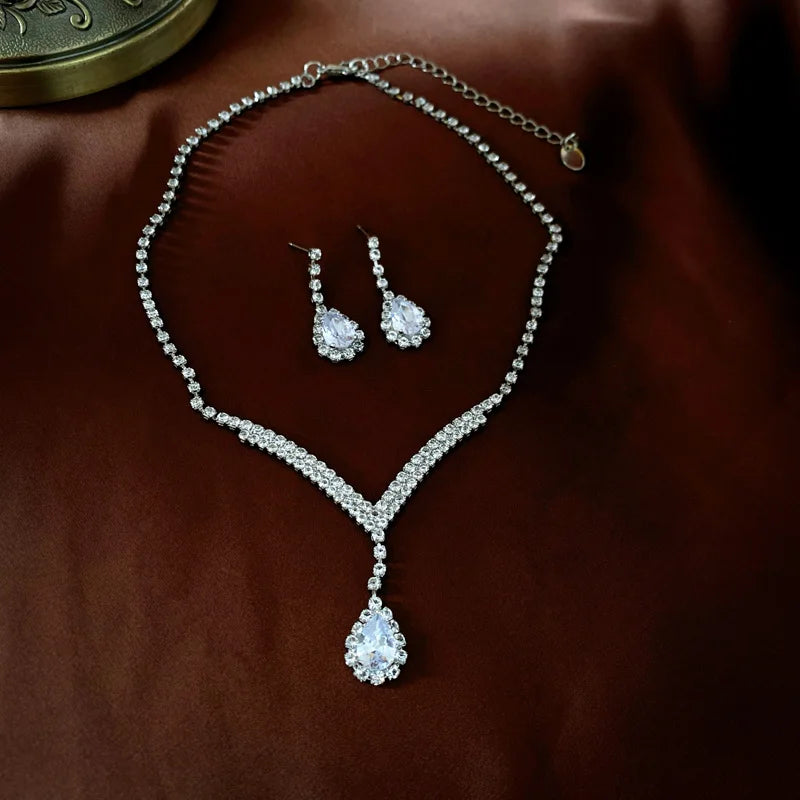 Colorful Rhinestonewater Drop Round Flower Necklaces  Vintage Advanced Collar Chains Aesthetic