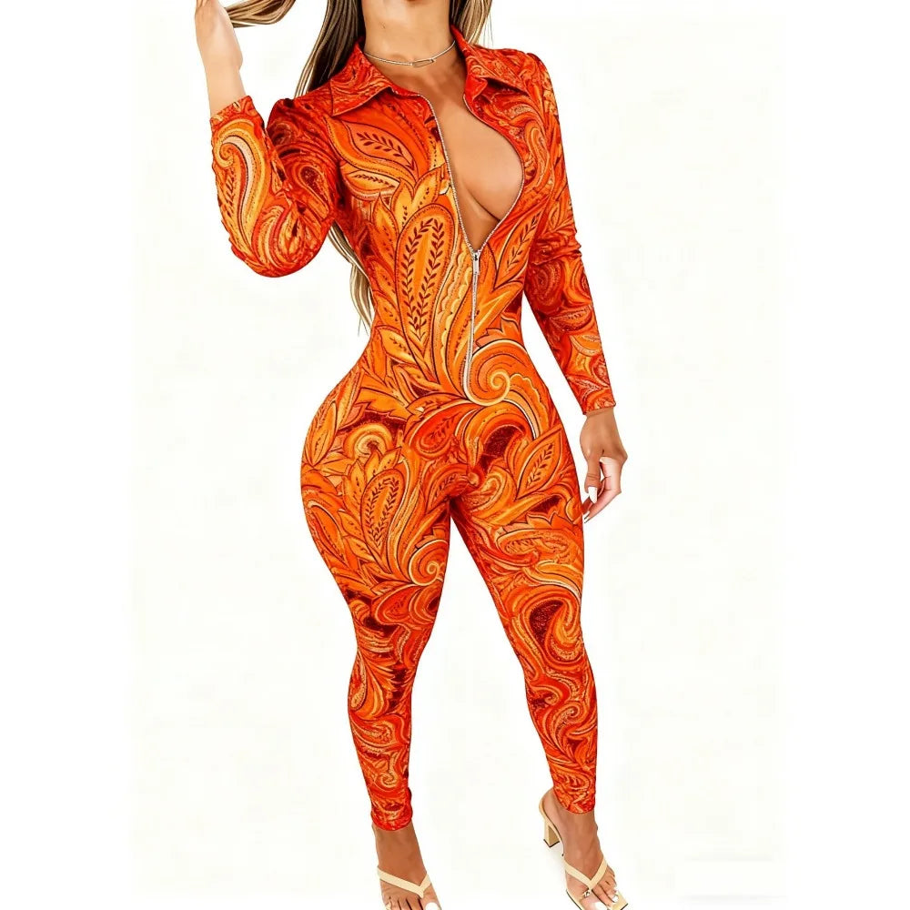 Sculpt & Style: Slimming Geometric Long Sleeve Clubwear Jumpsuit 2026 Trendy Bodysuit