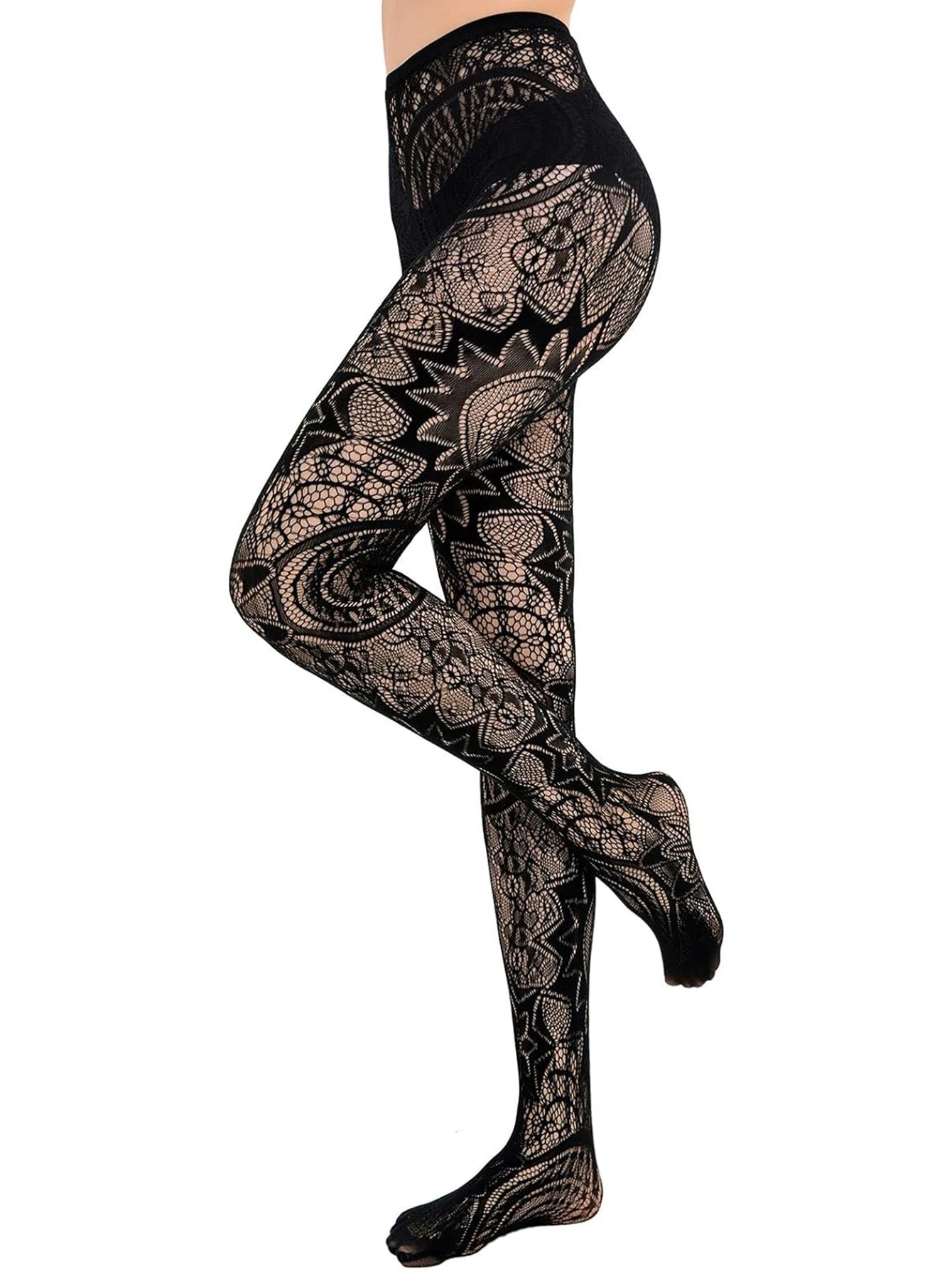 Obsidian Mesh: Tattoo-Lace & Hollow Fishnet Pantyhose