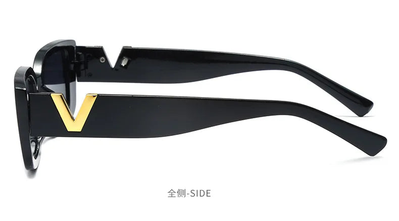 Luxury Urban Chic Rectangular Sunglasses with Gold "V" Detail