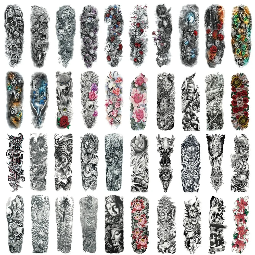 Unisex Full Arm Temporary Tattoo Sticker – Premium Old School Skull Body Art