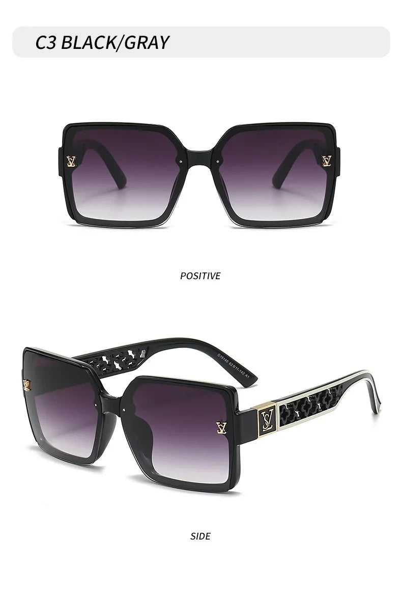 Fashion Glamour Oversized Geometric Designer-Style Sunglasses with Filigree Detailing
