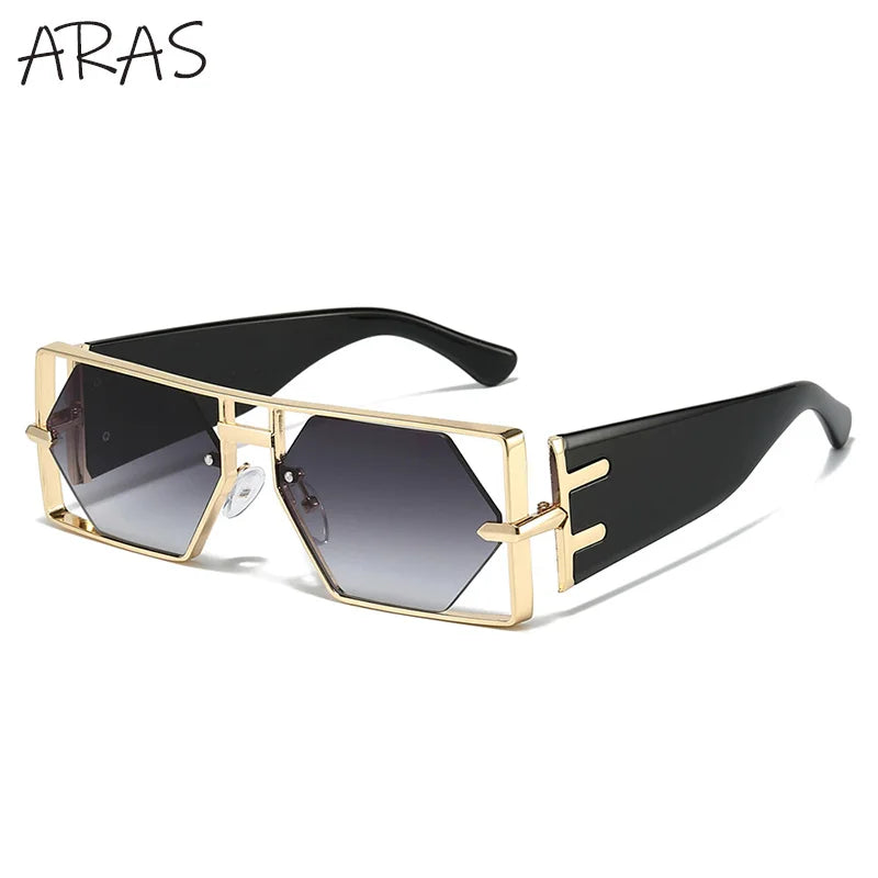 Steampunk Rectangle Avant-Garde Oversized Geometric Shield Sunglasses