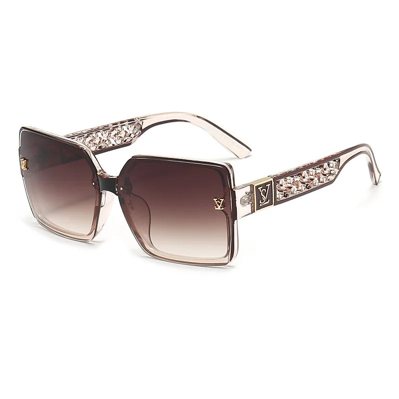 Fashion Glamour Oversized Geometric Designer-Style Sunglasses with Filigree Detailing