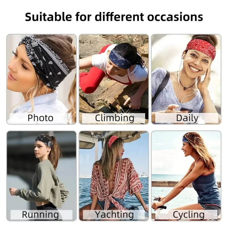 4-Pack No-Slip Knotted Headbands – Stylish Printed Turban Wraps for Yoga, Sports & Everyday Chic