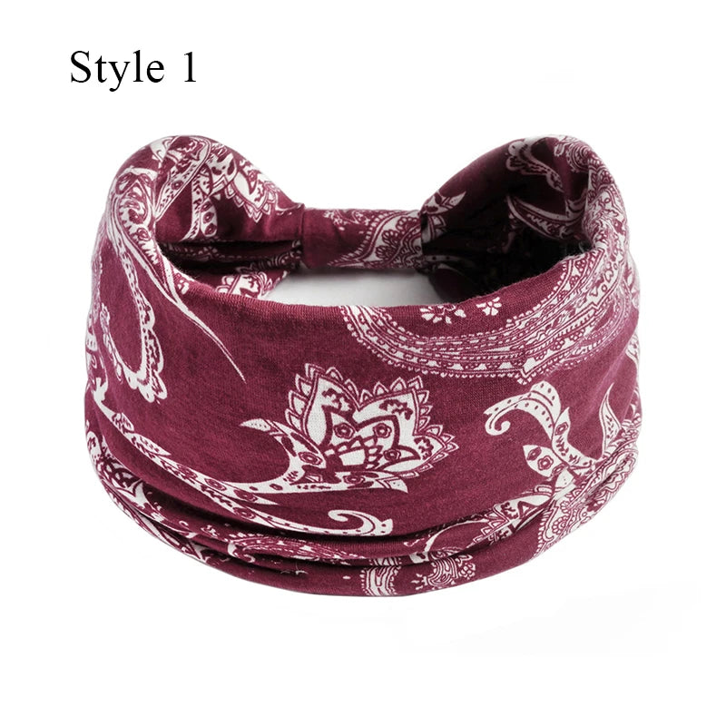 Women's Bohemian Wide Hair Band – Soft Stretchy Floral Turban for Sports, Yoga & Casual Fashion