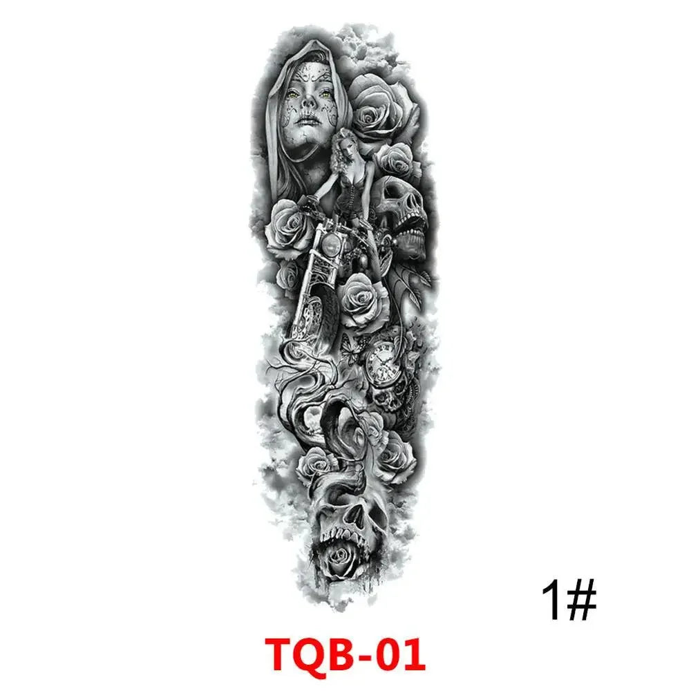 Unisex Full Arm Temporary Tattoo Sticker – Premium Old School Skull Body Art