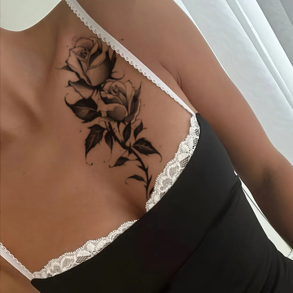 The Botanical Collection: 2-Pack Black Butterfly & Flower Temporary Tattoos for Effortless Style