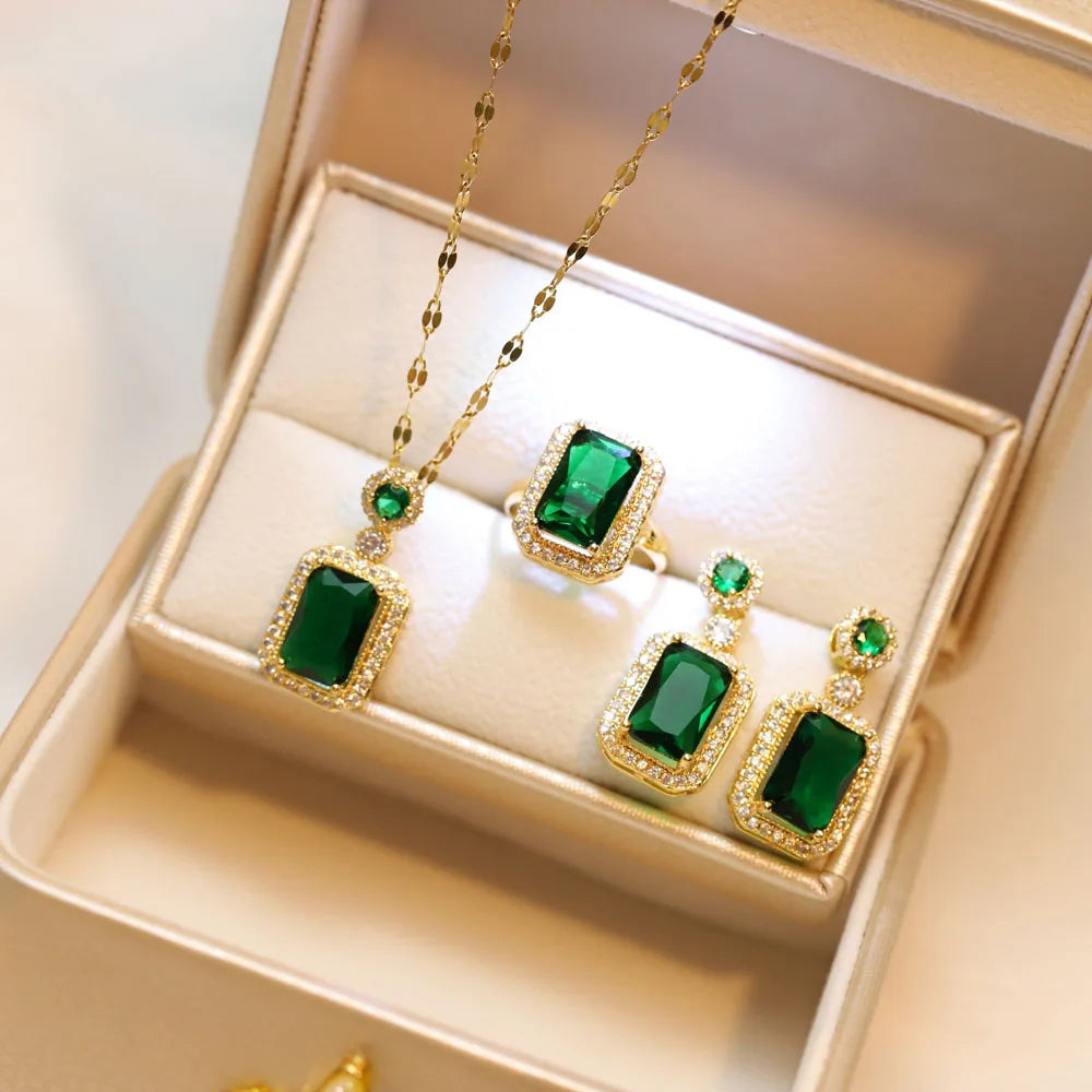 Signature Quadrate Glam Set – 4-Piece Rhinestone Necklace & Jewelry Combo