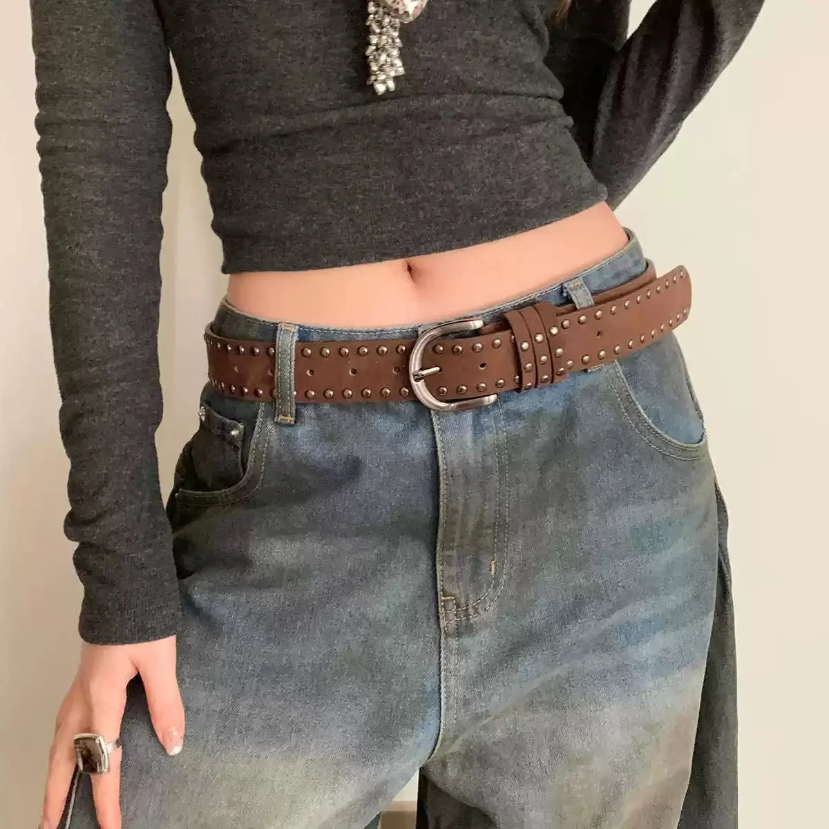 retro rivet Midnight Rebellion Skull & Rhinestone Belt
