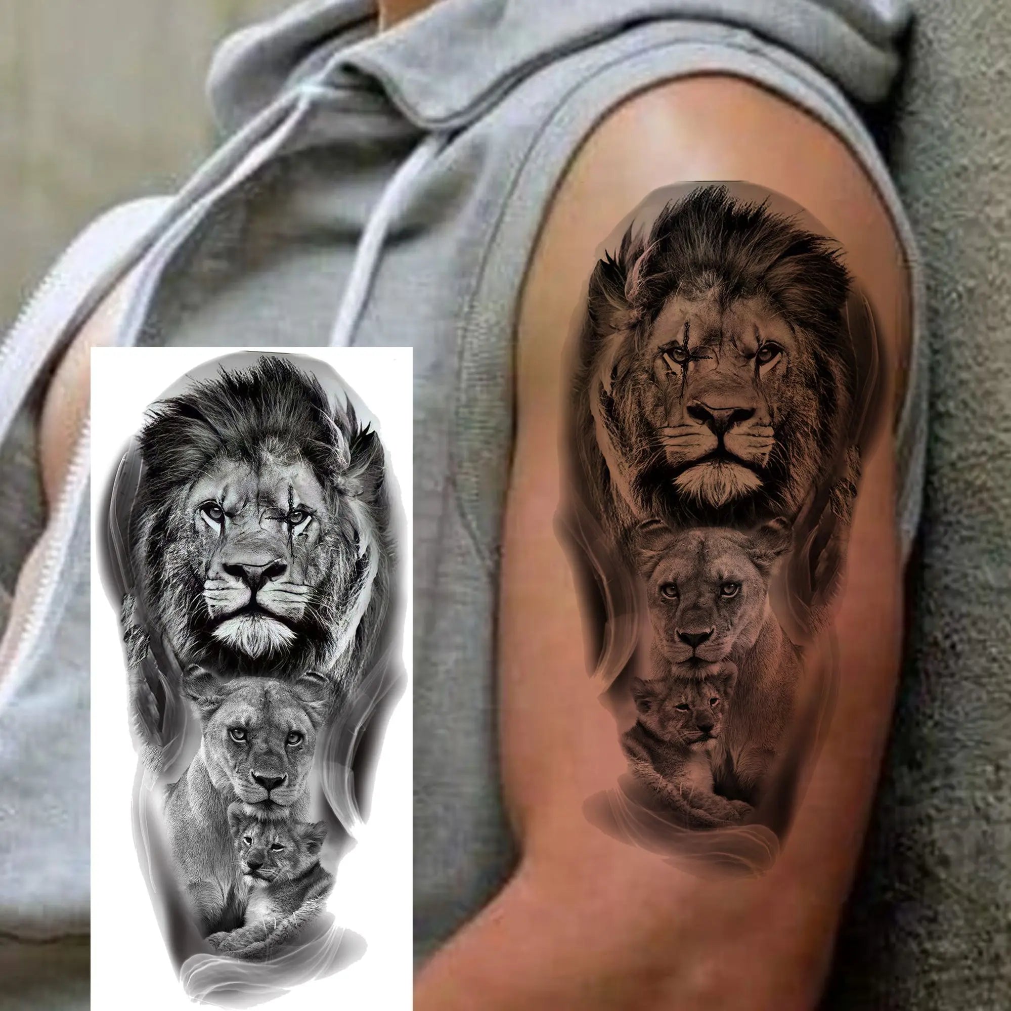 Premium Waterproof Realistic Tattoo Sticker – Majestic Lion & Tiger Designs for Arm & Leg