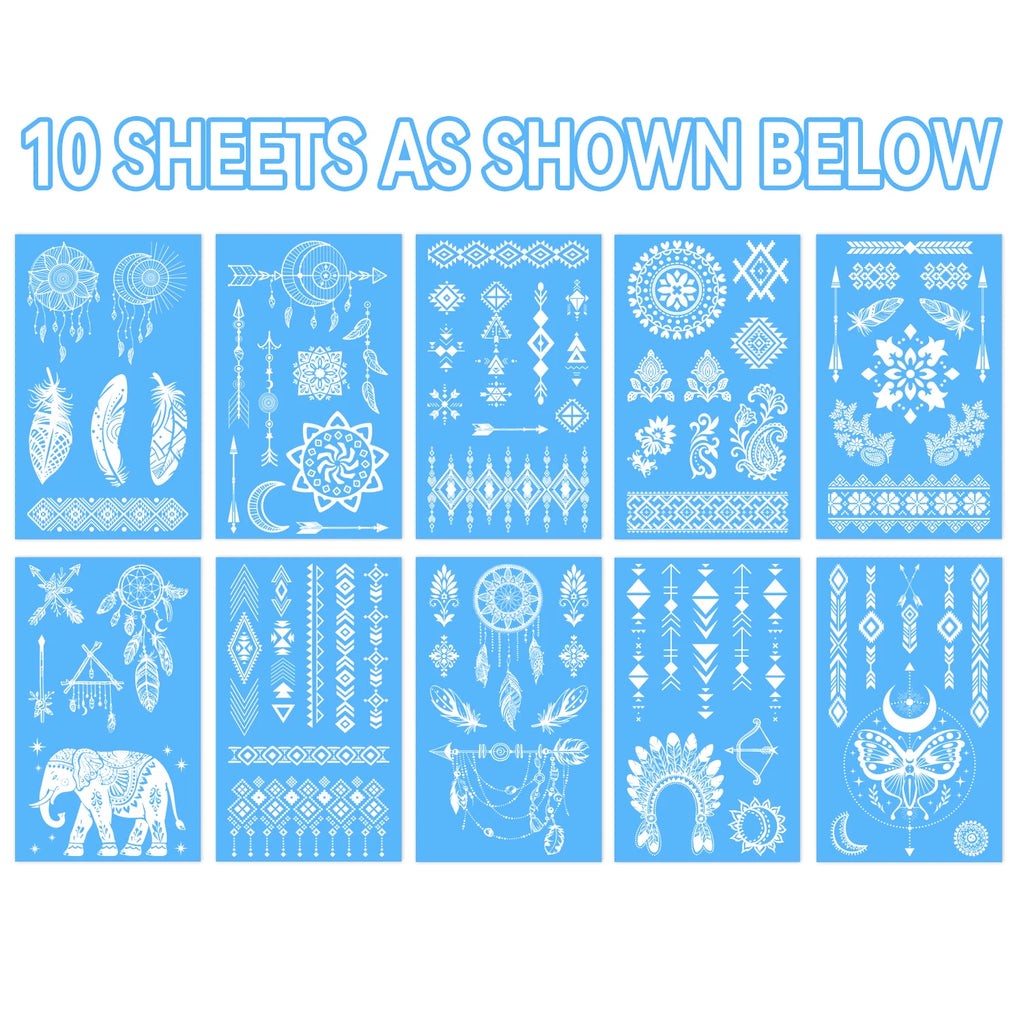 10 Sheets Glow in the Dark Tattoos – Women’s Festival Accessories, Rave Party Body Art, Boho Style Luminous Temporary Stickers