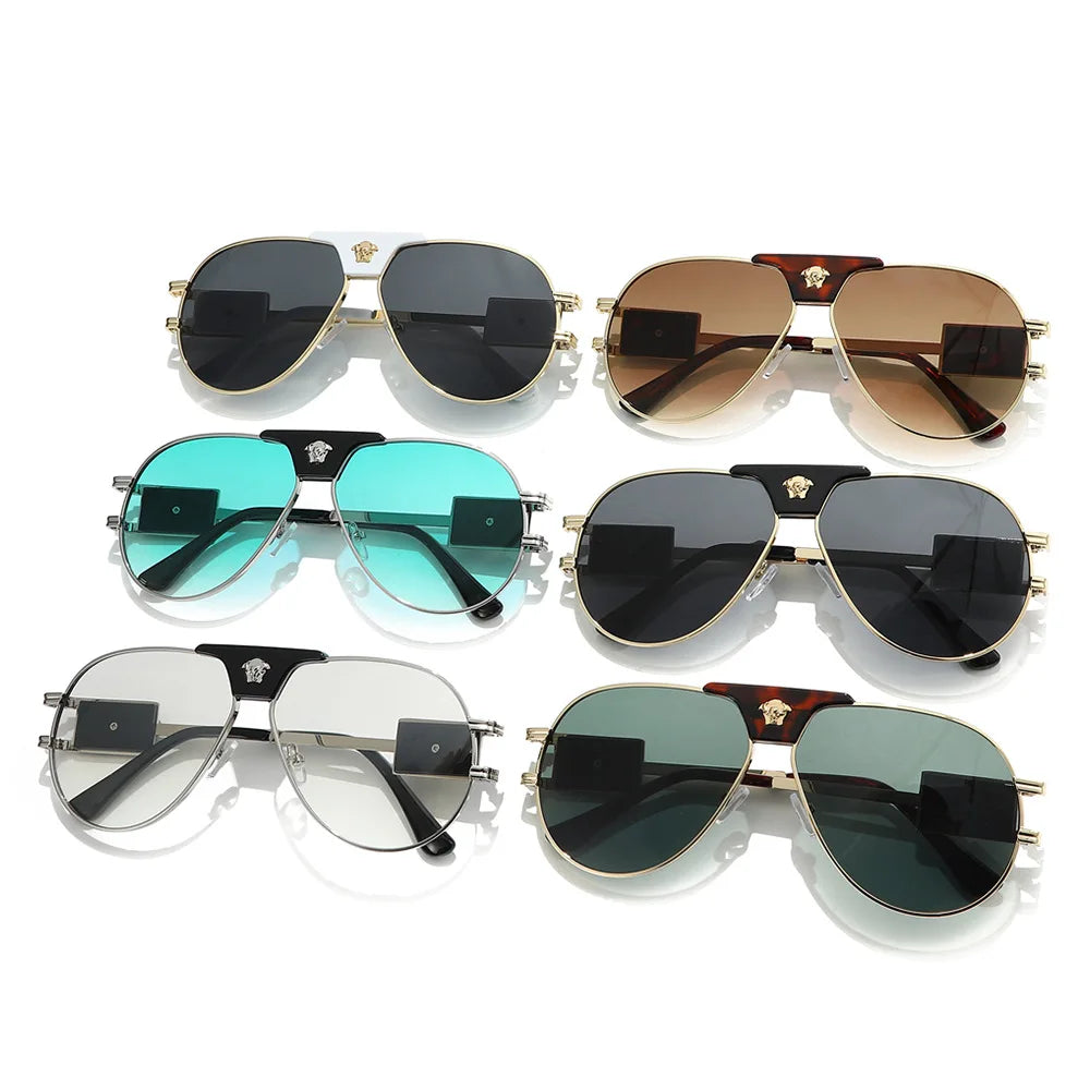 Wild West Luxe: Cattle-Head Accent Aviators Sunglasses Women Brand Designer Cattle Head Decoration