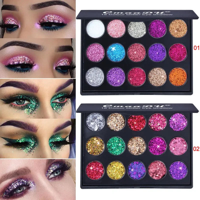 Diamond Radiance Kaleidoscope 15-Color Glitter Palette – Waterproof & Vibrant Makeup Essential