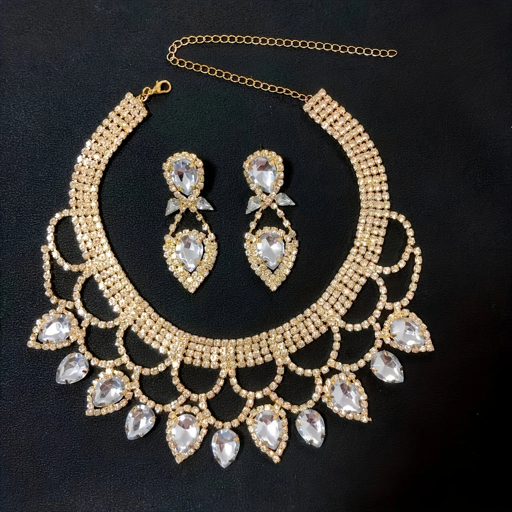 The Royal Radiance Rhinestone Set: Exquisite Hand-Crafted Statement Necklace & Earrings