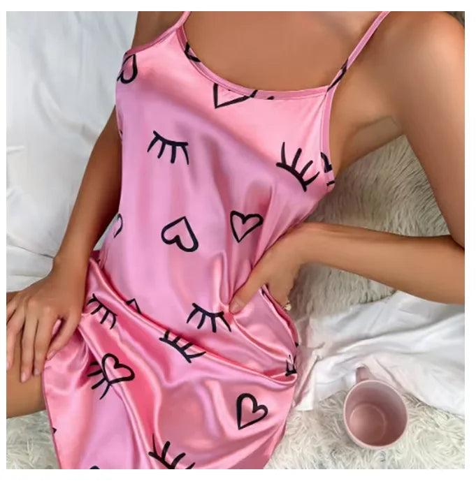 floral-printed satin sling nightgown is a popular choice for sleepwear and loungewear Mini Dress