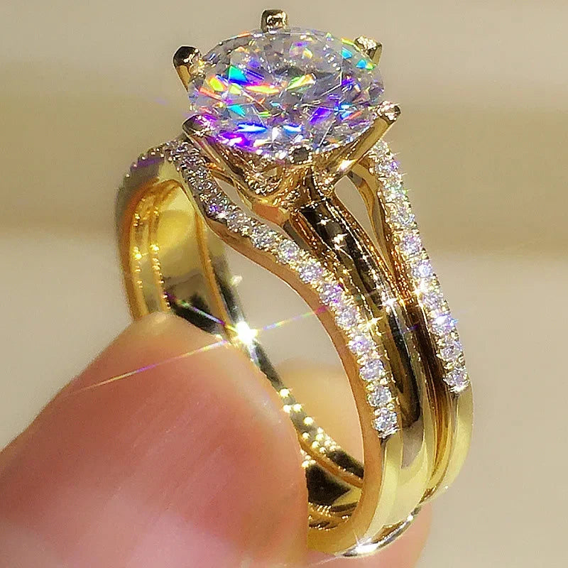 Huitan Classic 6-Claw Rose Gold Cubic Zirconia Ring – Elegant Wedding & Engagement Band