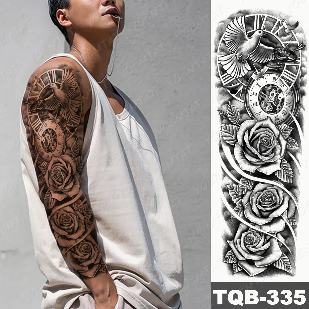 The Clockwork Rose Full-Arm Sleeve: Premium Waterproof Temporary Tattoo
